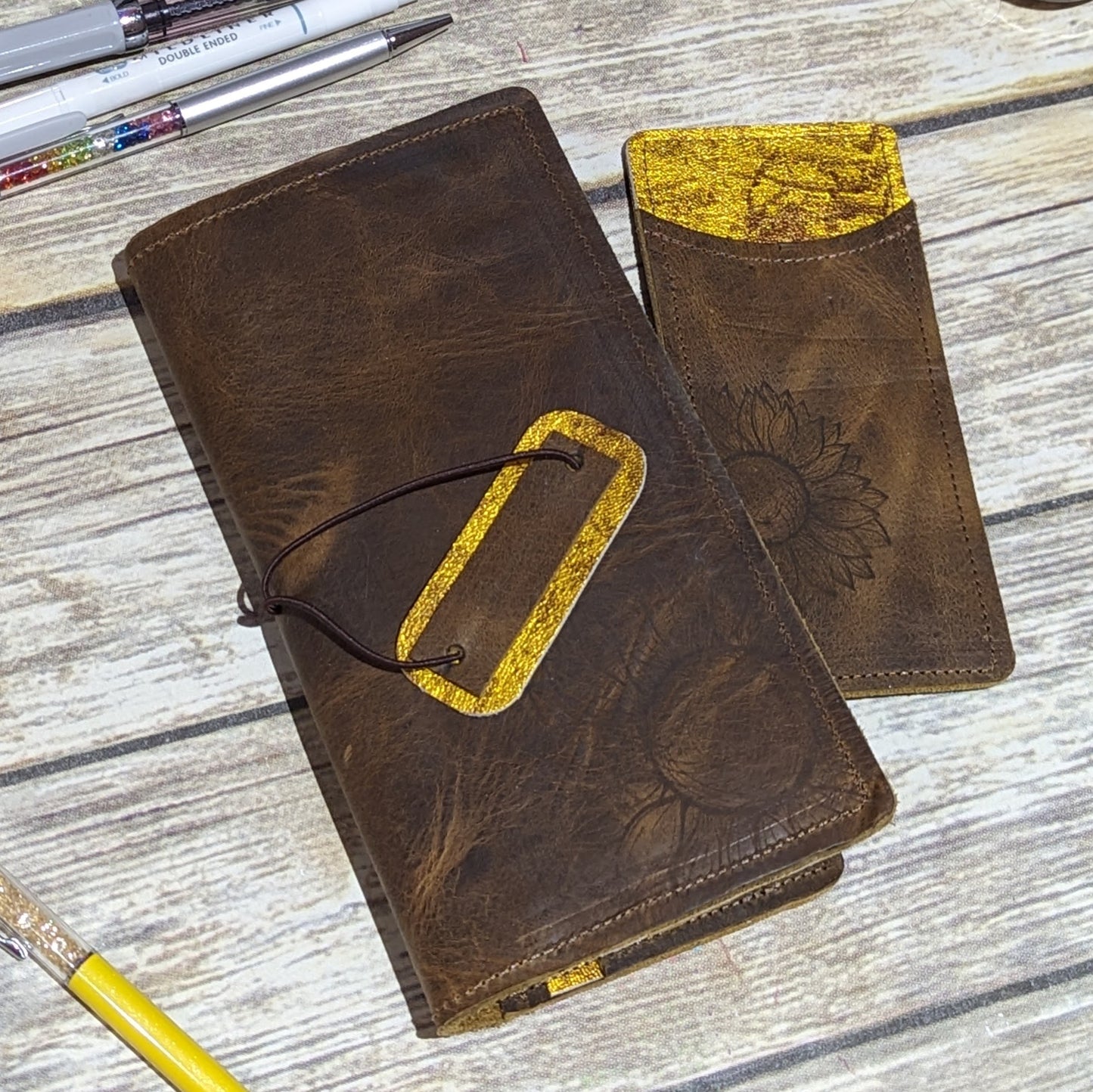 Sunflower Weeks sized Folio Leather Cover Ready to Ship