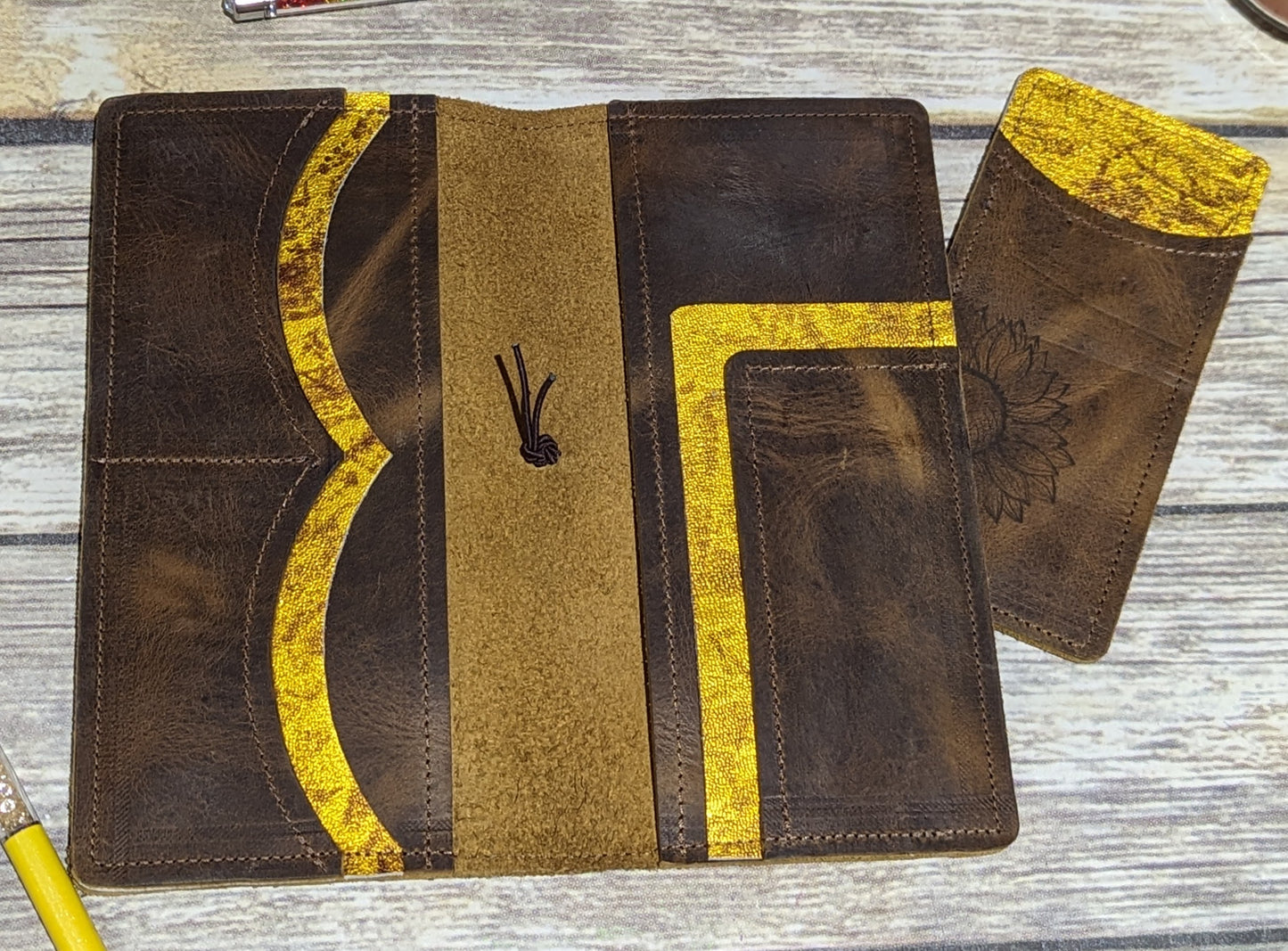 Sunflower Weeks sized Folio Leather Cover Ready to Ship